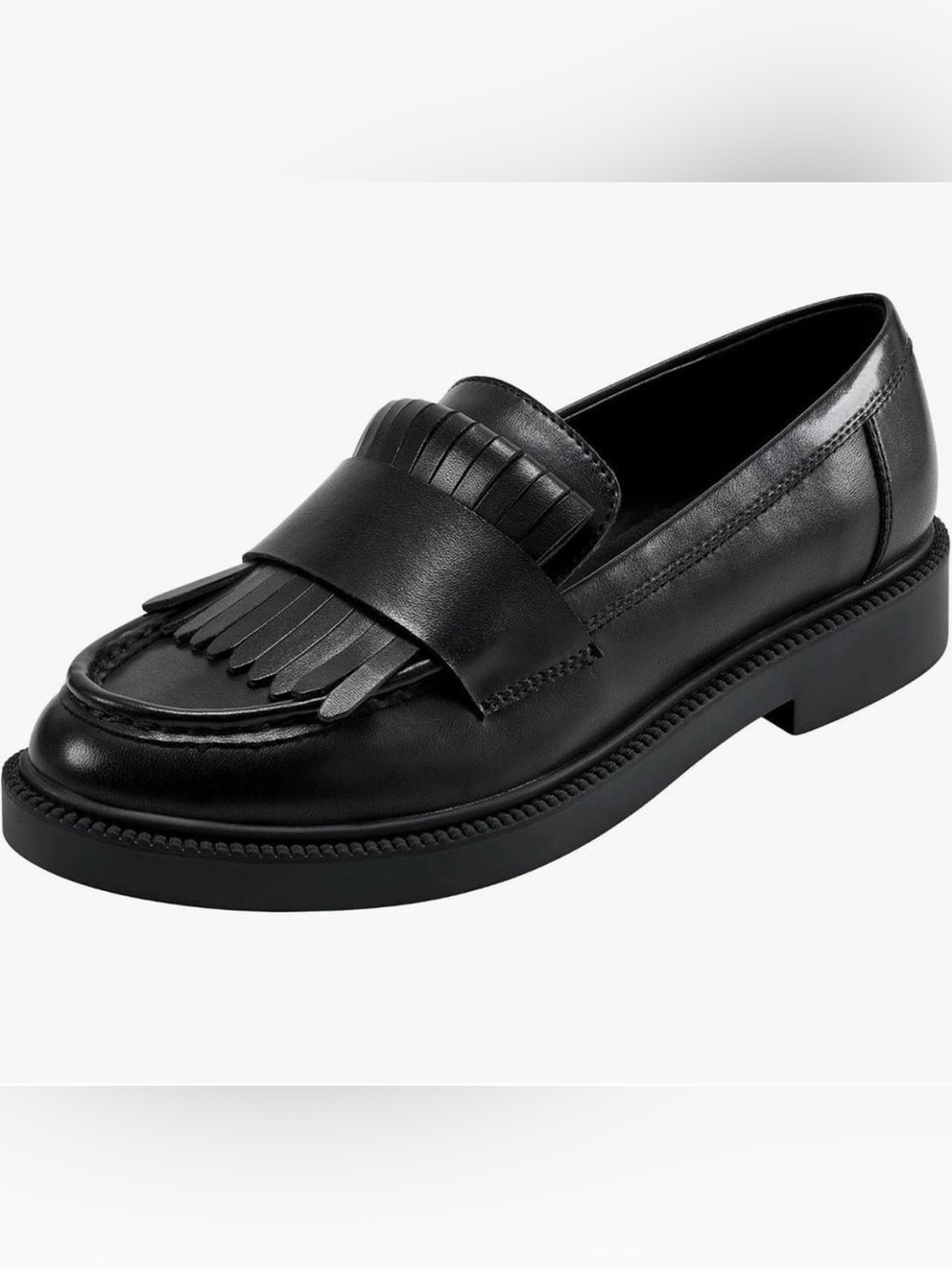 Marc Fisher Black Leather Kiltie Penny Loafers